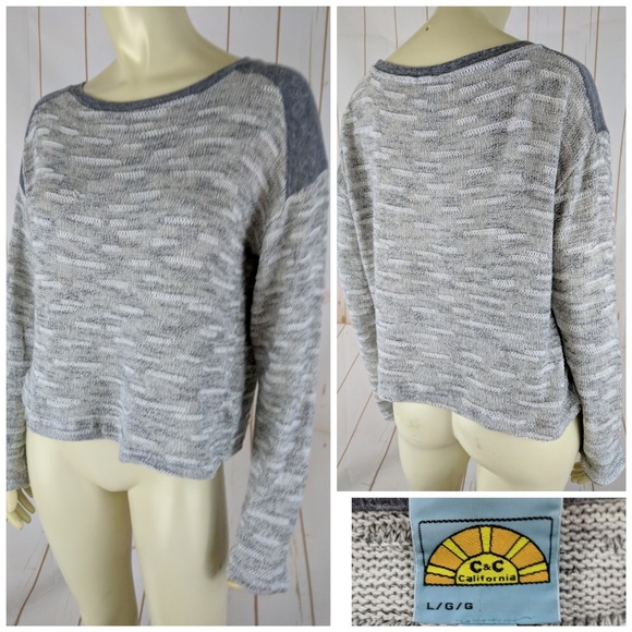 C and C Top Sweater L Gray CropTop Cotton Blend - Picture 1 of 1